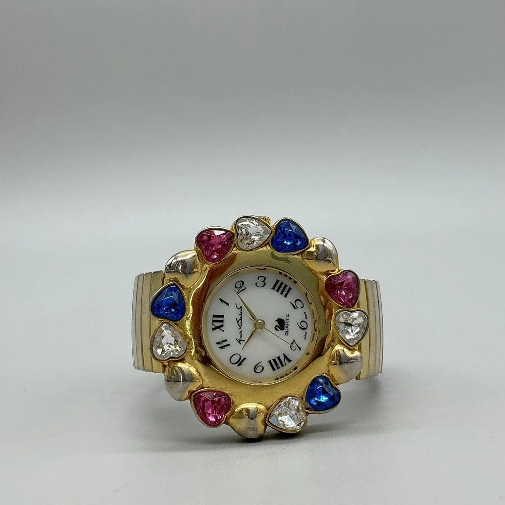 Vtg Gloria Vanderbilt V3700 Womens Watch 40mm Gold Heart Crystals New Battery